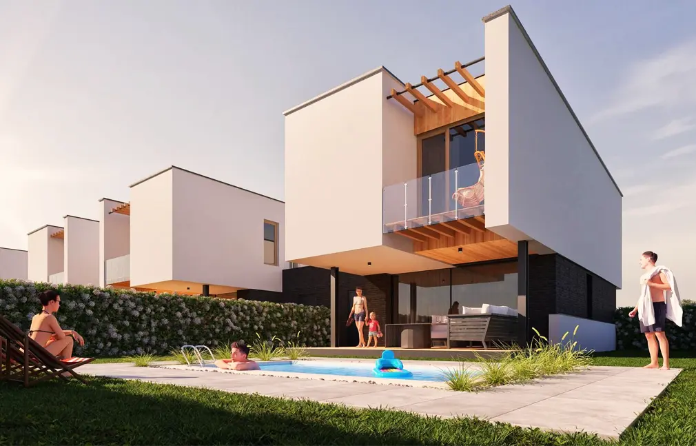 wizualizacja 3d z zewnątrz osiedla