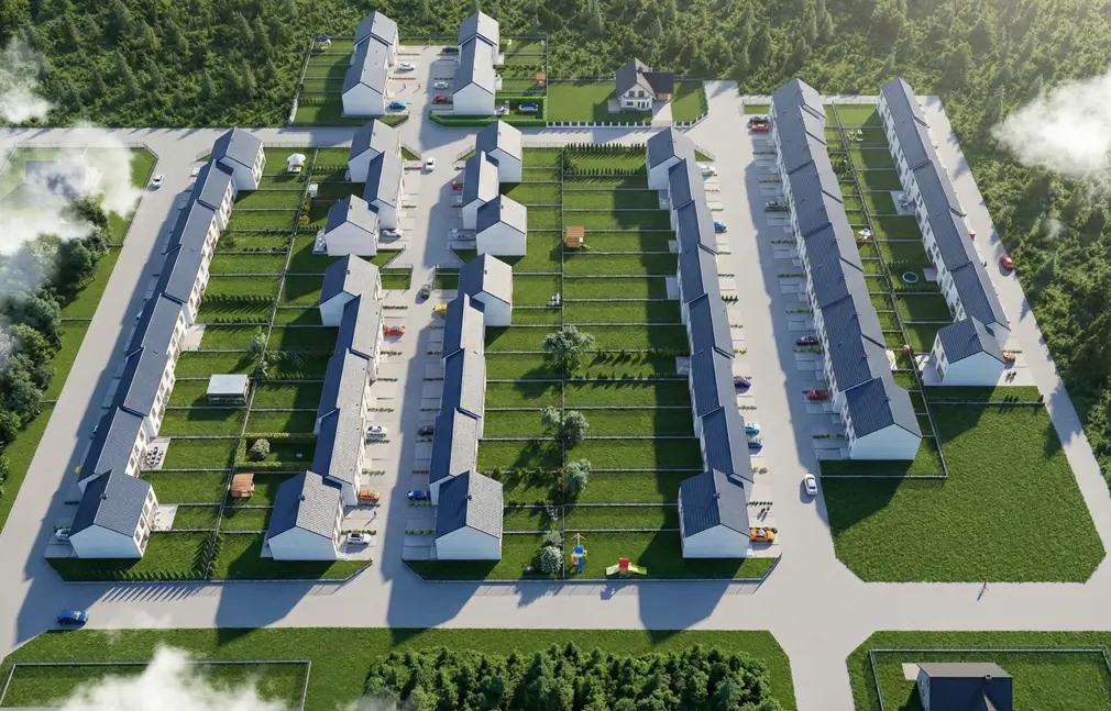 Wizualizacja 3d osiedla z lotu ptaka