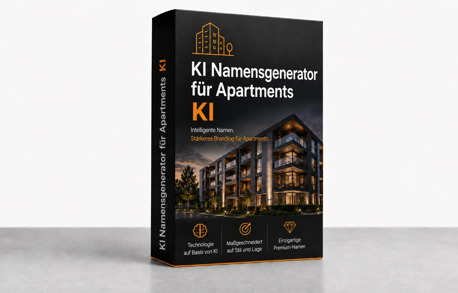 Produkt-Mockup für den KI Namensgenerator für Apartments von REND.PRO