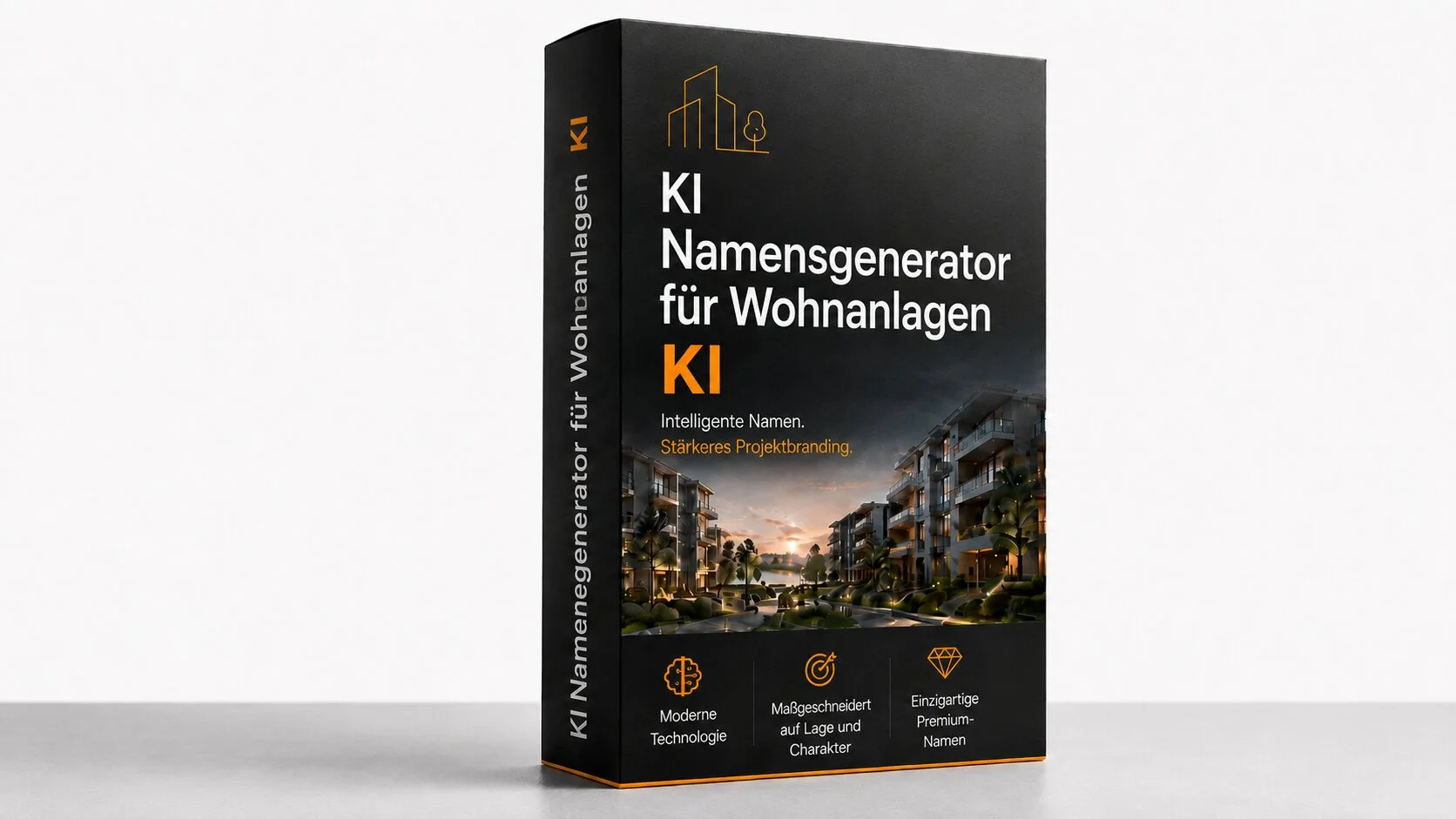 Produkt-Mockup für den KI Namensgenerator für Wohnanlagen von REND.PRO