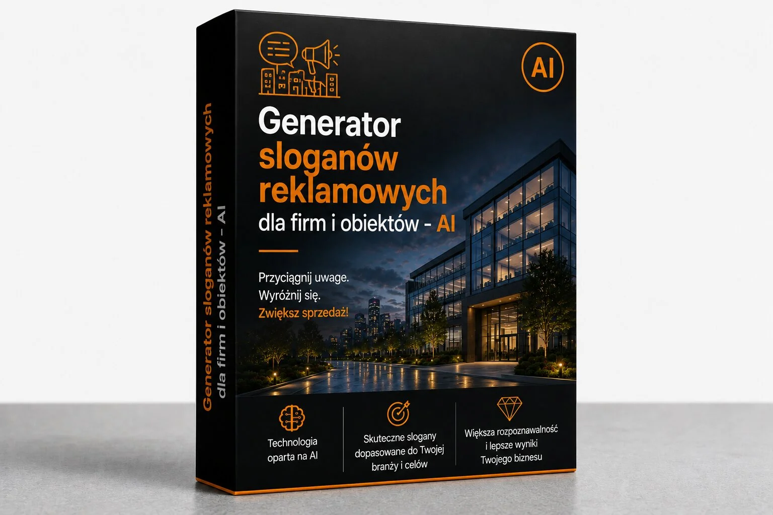 Mockup produktu cyfrowego Generator sloganów reklamowych dla firm i obiektów AI REND.PRO