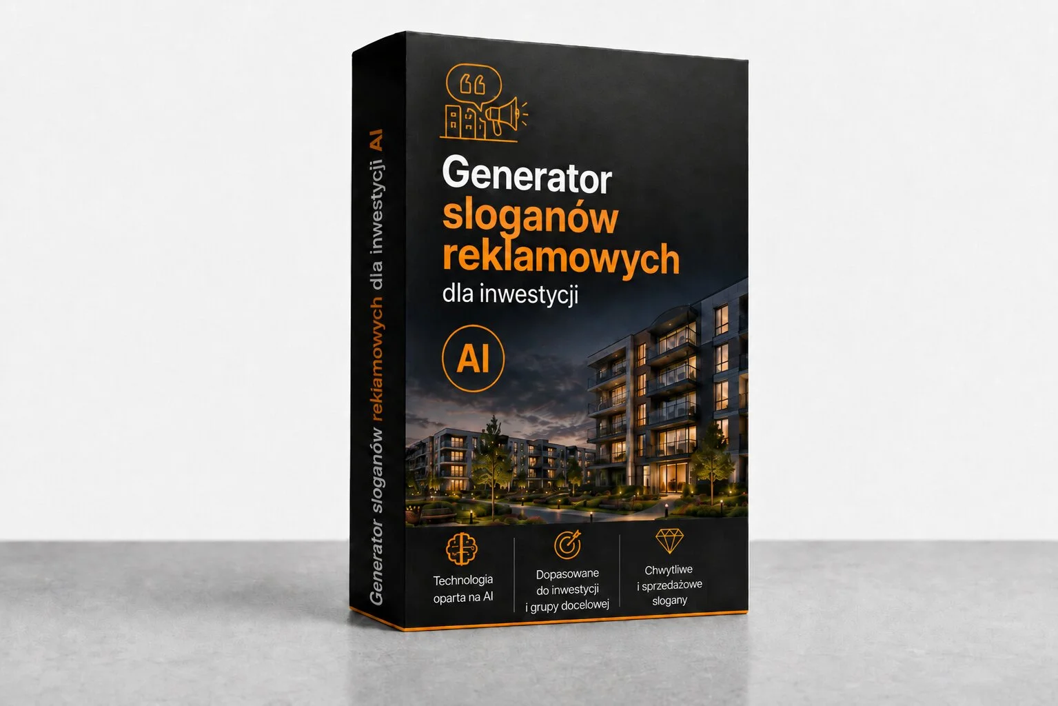Mockup produktu cyfrowego Generator sloganów reklamowych dla inwestycji AI REND.PRO
