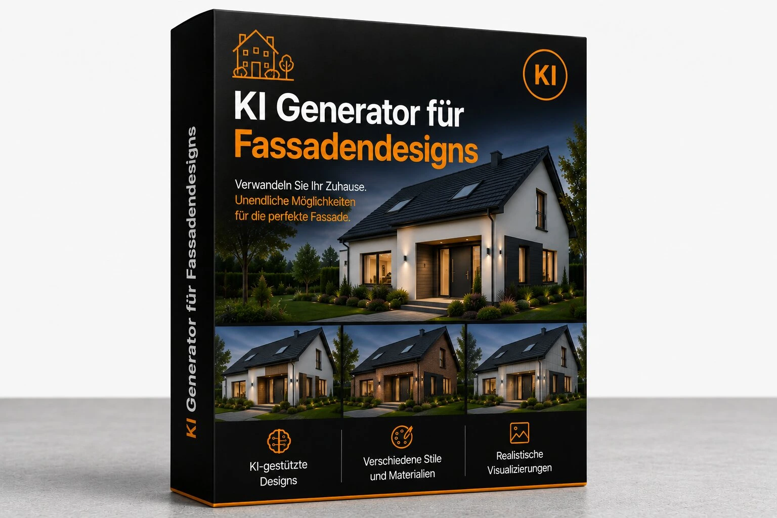 Produkt-Mockup für den KI Generator für Fassadendesigns von REND.PRO