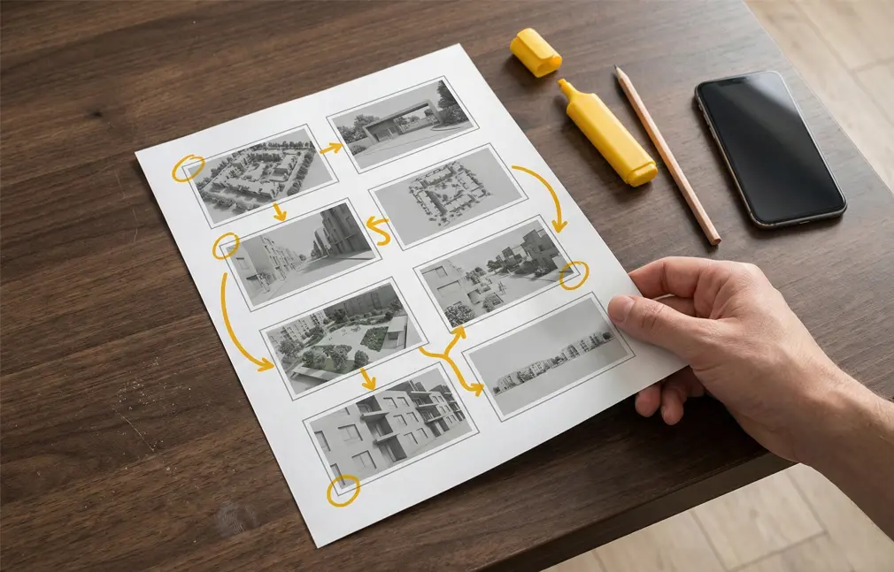 story board animacji 3d nieruchomości i osiedla REND.PRO