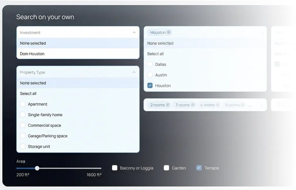 Search for units, houses and apartments on the developer website