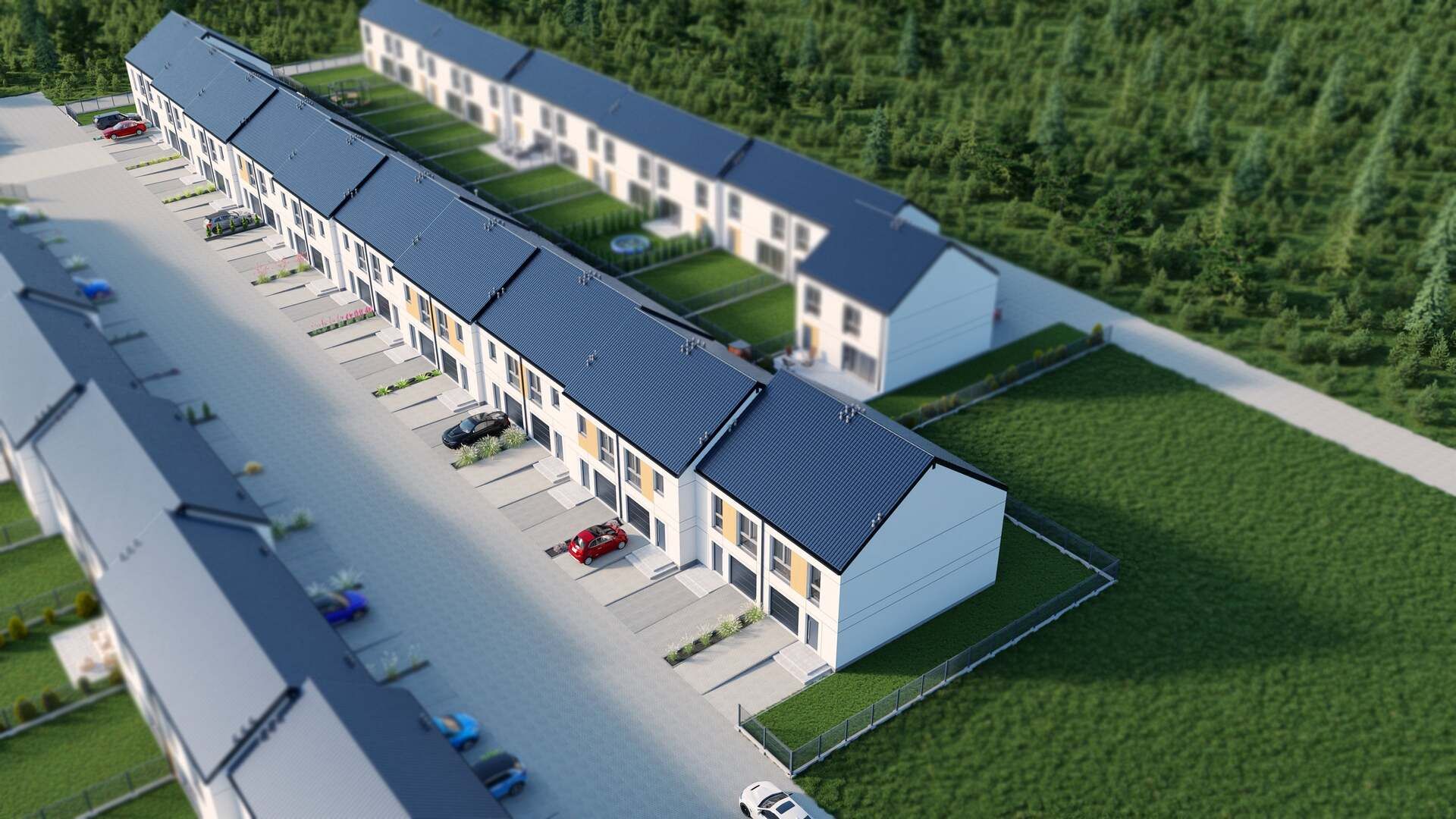 Wizualizacje 3D "z lotu ptaka" każdego z 7 etapów osiedla