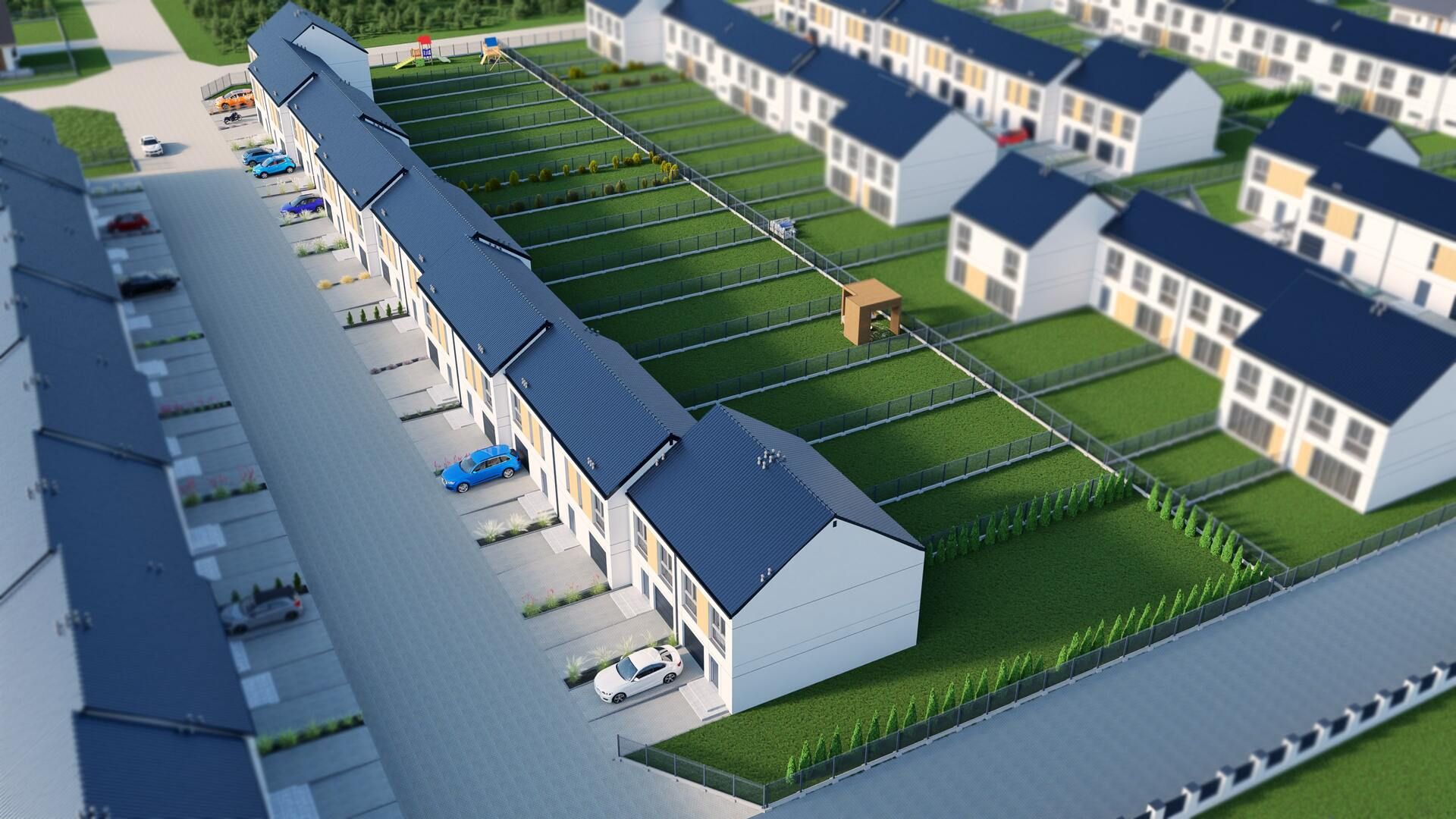 Wizualizacje 3D "z lotu ptaka" każdego z 7 etapów osiedla