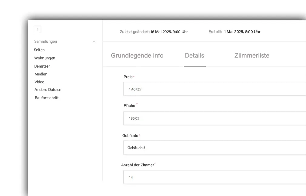 cMS-System auf der Website des Bauträgers und der Investment-Website des Bauträgers