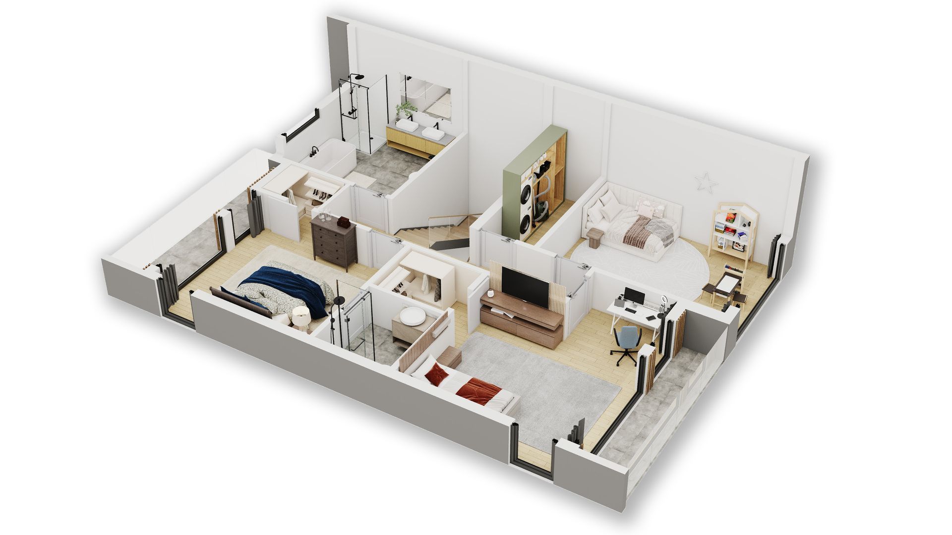 Axonometrische Ansicht der Wohnung, des Lokals, des Hauses für den Bauträger