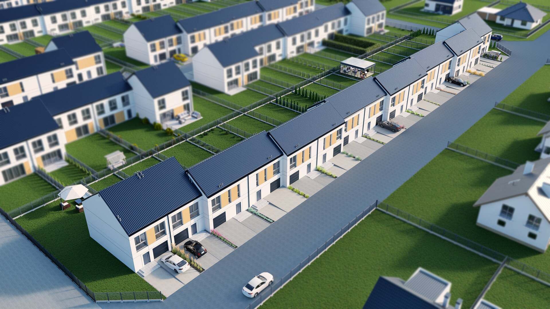 Wizualizacje 3D "z lotu ptaka" każdego z 7 etapów osiedla