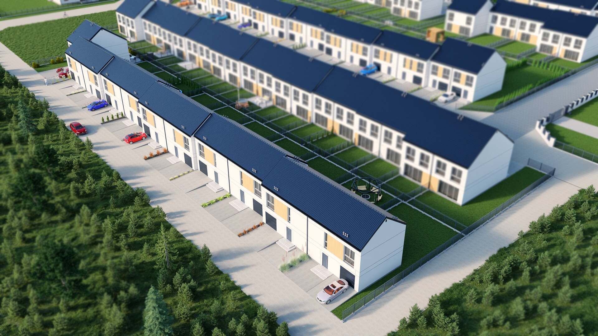 Wizualizacje 3D "z lotu ptaka" każdego z 7 etapów osiedla