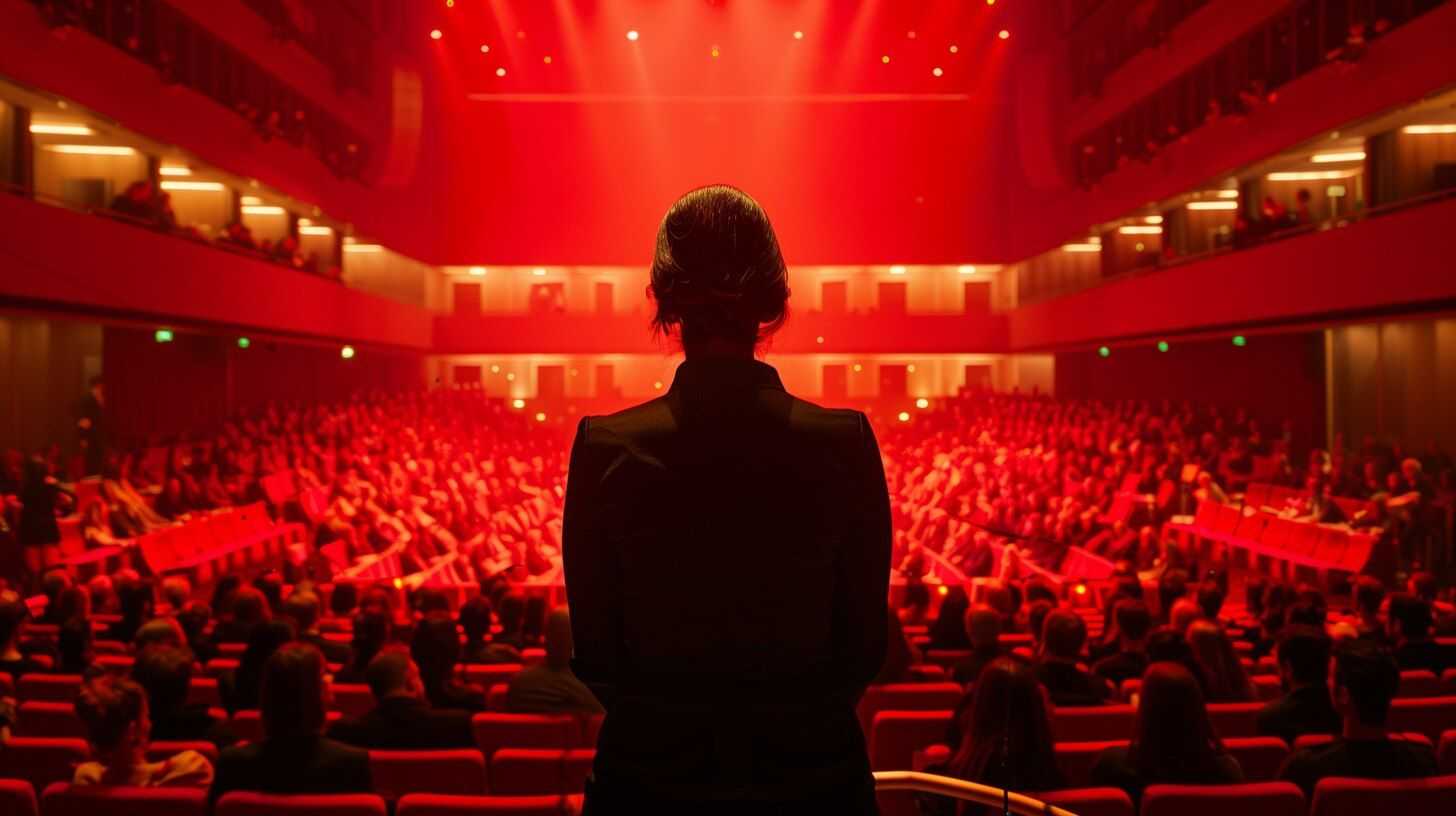 widok ze sceny na publiczność w teatrze lub sali koncertowej