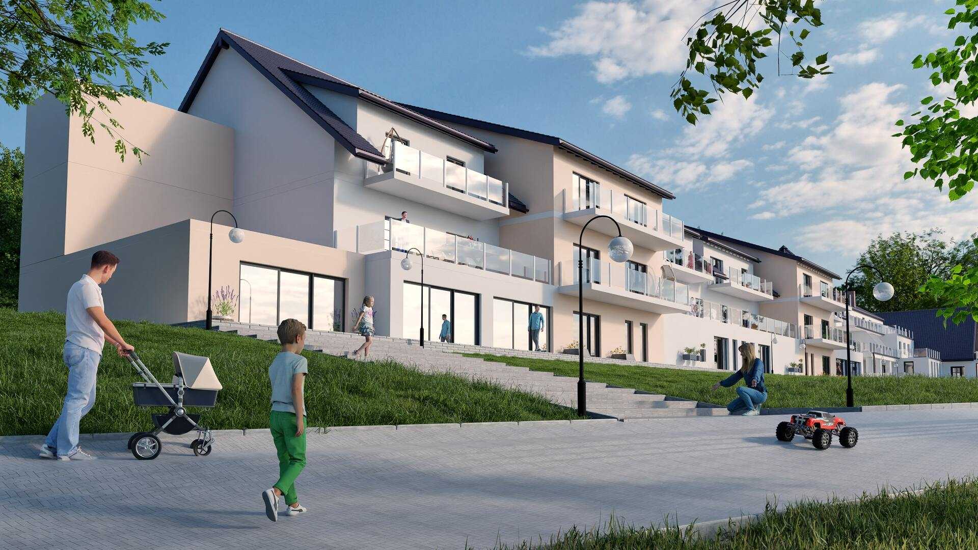 wizualizacja 3d nowoczesnego hotelu z balkonami