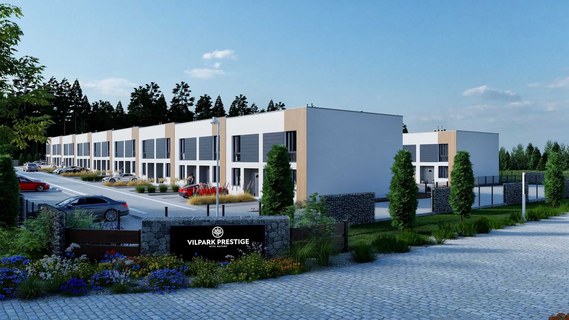 Wizualizacja 3D osiedla nowoczesnych budynków mieszkalnych o minimalistycznej architekturze