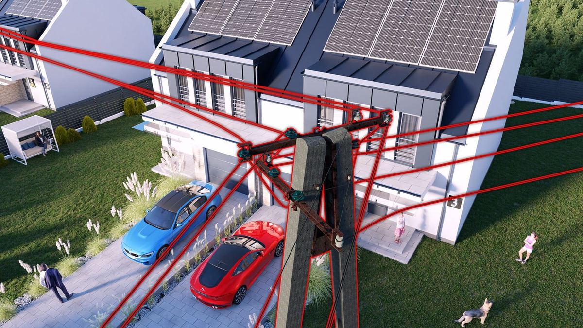 wizualizacja osiedla premium i linie energetyczne na 1 planie