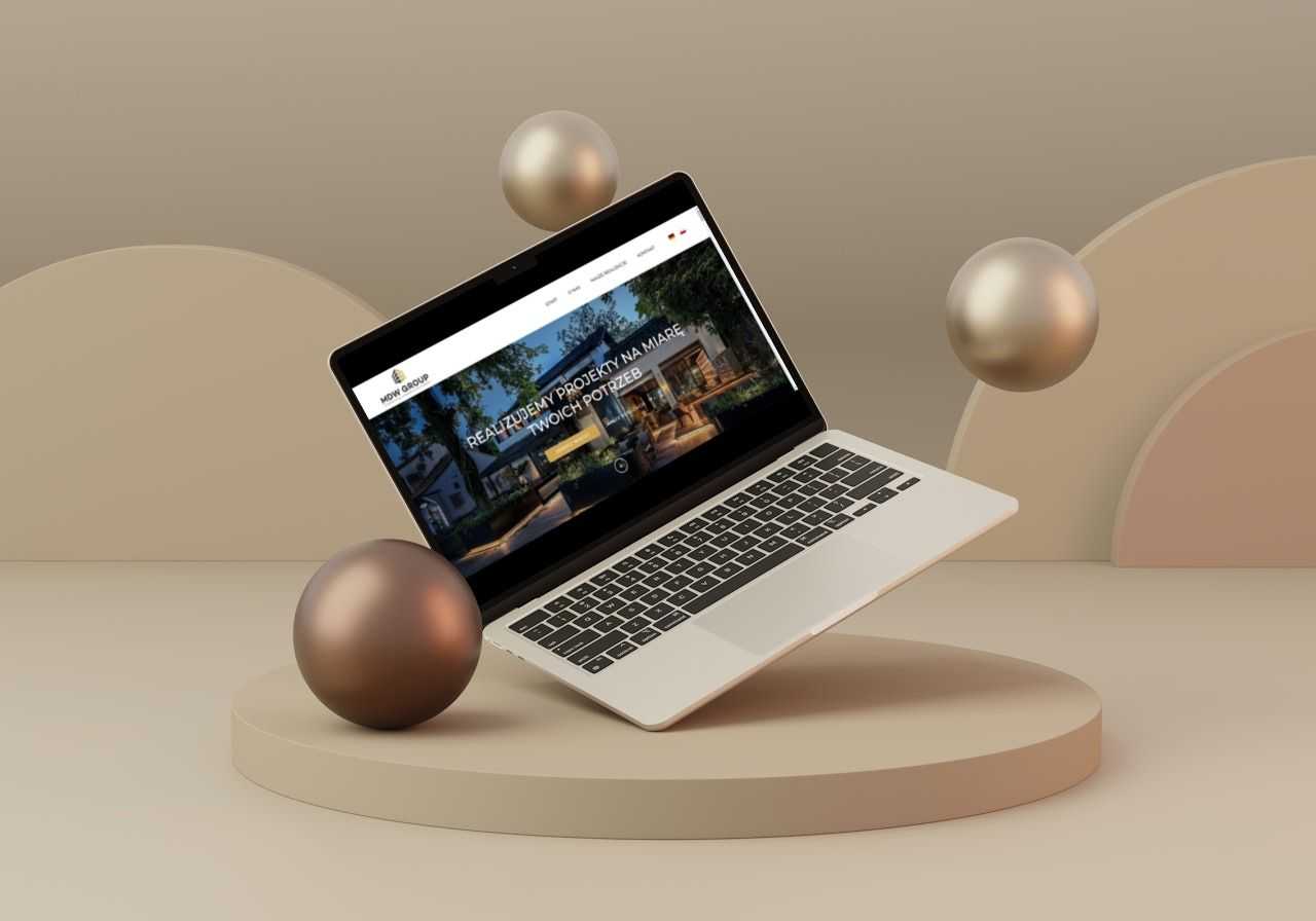 Mockup laptopa z wyświetloną stroną firmy budowlanej