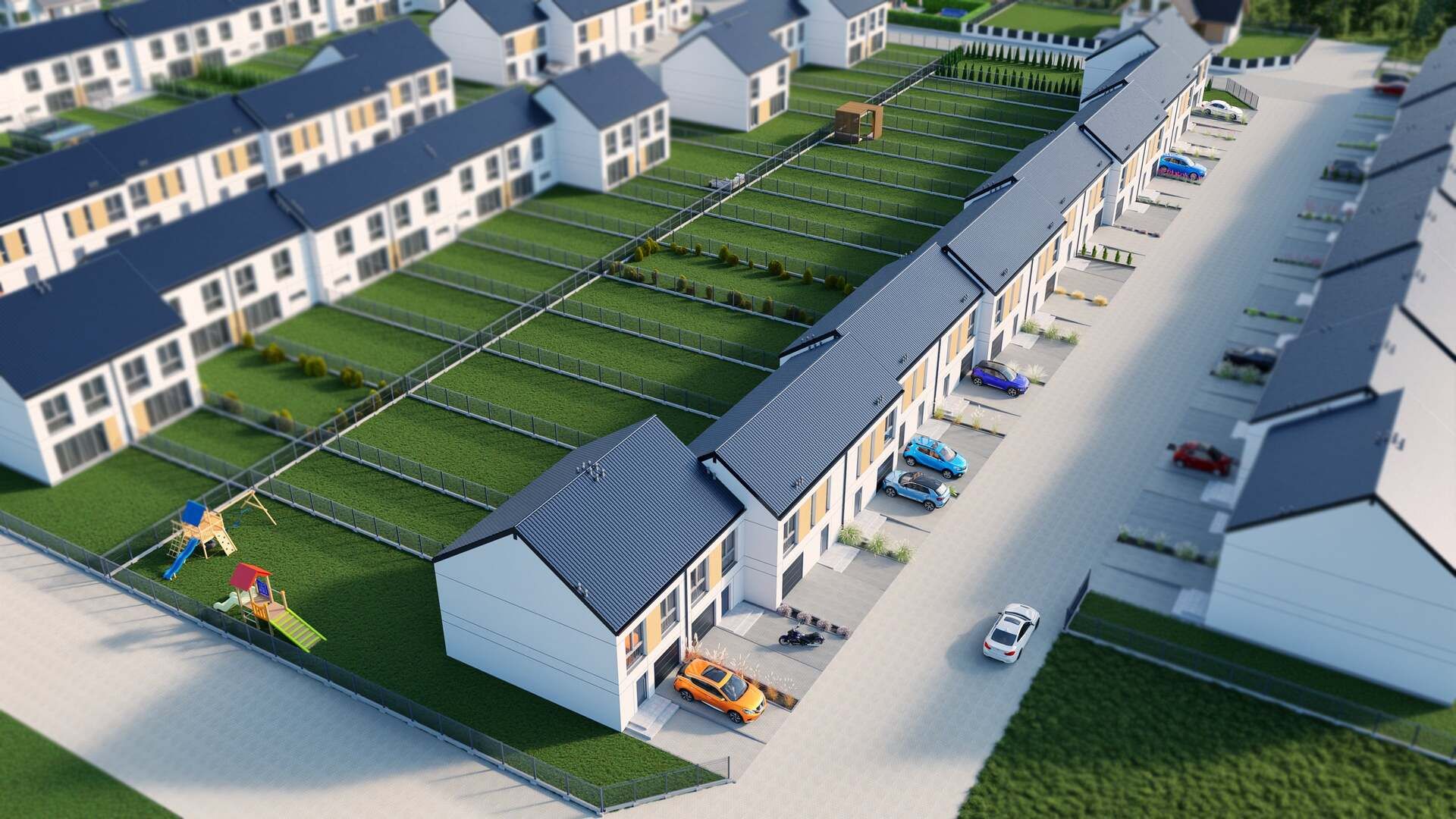 Wizualizacje 3D "z lotu ptaka" każdego z 7 etapów osiedla