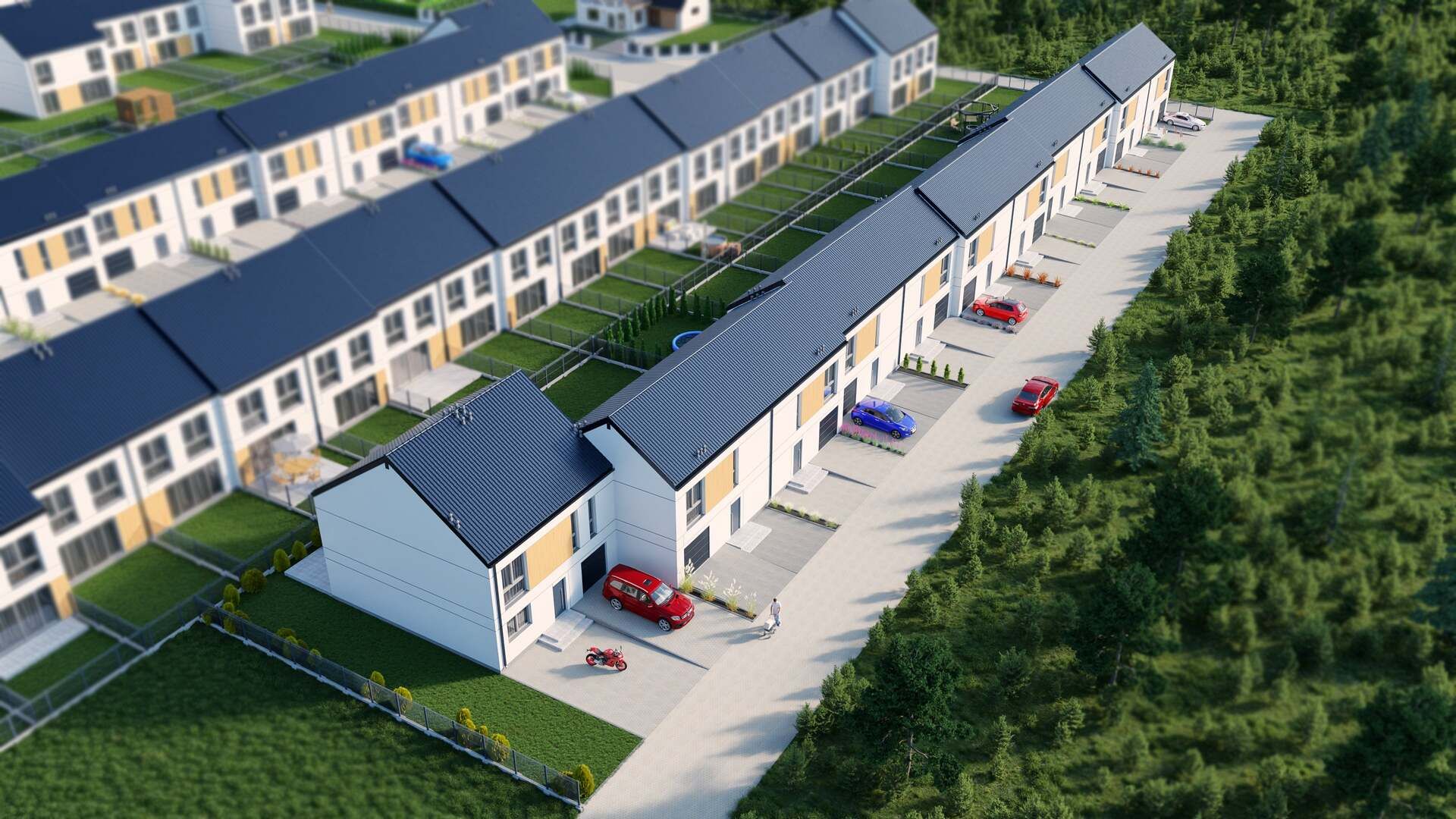 Wizualizacje 3D "z lotu ptaka" każdego z 7 etapów osiedla